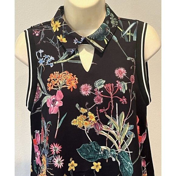 New Gracia Black Floral Print Stretch Sleeveless Polo Tennis Dress - Picture 7 of 8